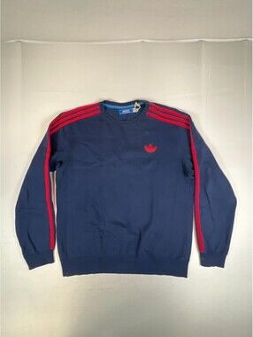 Vintage Adidas Sweatshirt Mens M Navy Blue Red 3 Stripes Trefoil Crewneck Logo